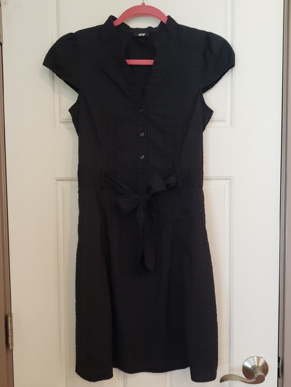 H&M Women's 6 Black on Black Vertical Striped Dress - Picture 2 of 11